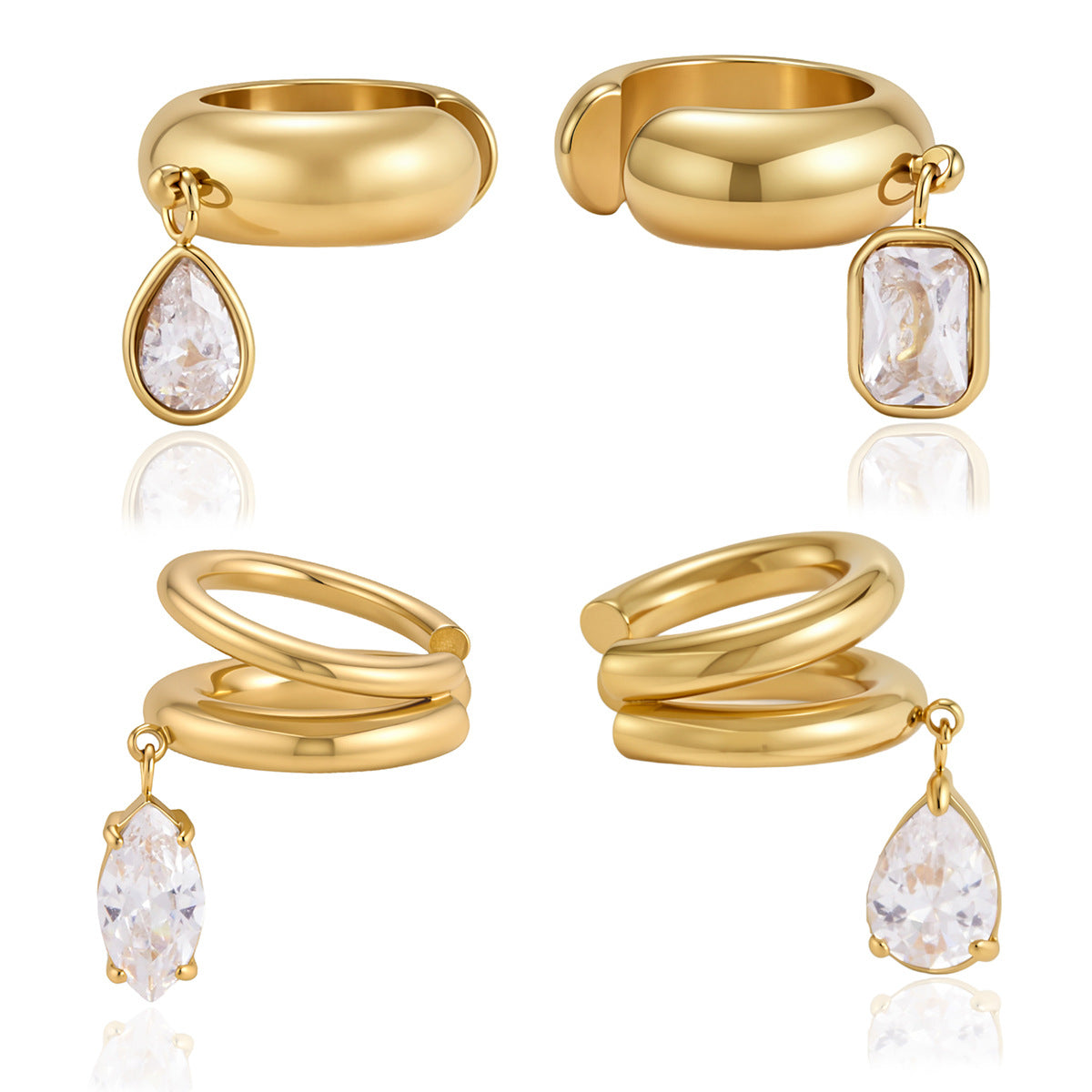 Mirabella Minimalist Diamond Hoop Ear Cuffs