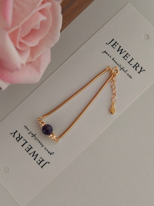Natural Amethyst Bracelet - 18K Gold Plated Sterling Silver Adjustable | Vinajewelry