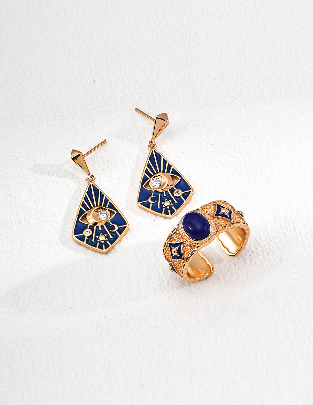 Vintage Lapis Lazuli Open Ring - 18K Gold Plated Sterling Silver Adjustable | Vinajewelry