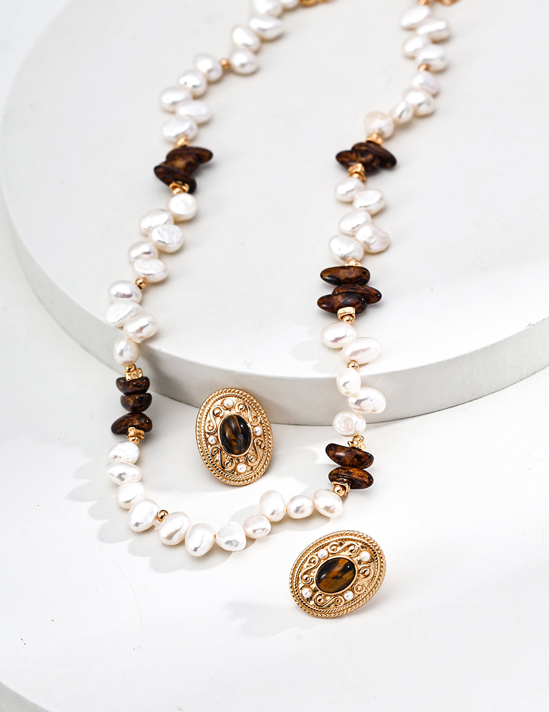 Natural Pearl Czech Glass Beaded Necklace - 18K Gold Plated | Vinajewelry