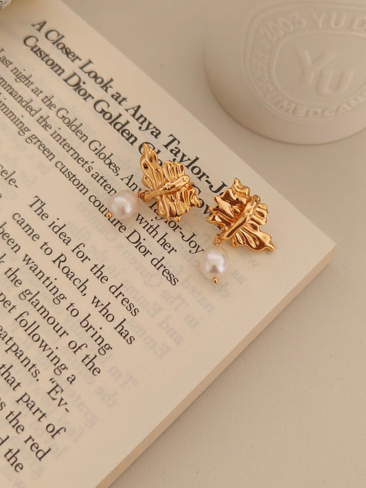 Elegant Natural Pearl Earrings - 18K Gold Plated Sterling Silver | Vinajewelry