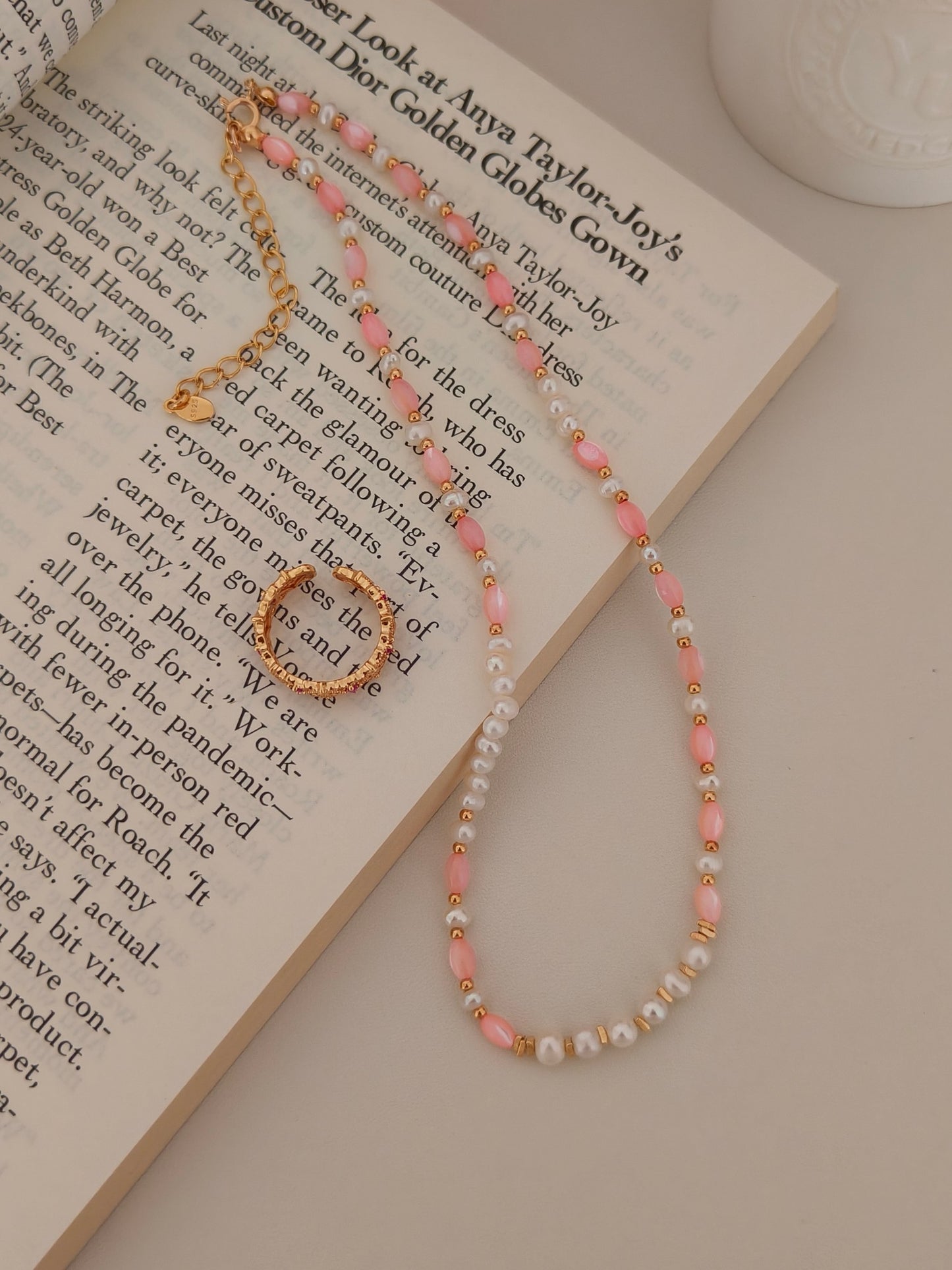 Natural Pearl Gemstone Beaded Necklace - 18K Gold Plated Stackable | Vinajewelry