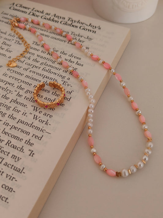 Natural Pearl Gemstone Beaded Necklace - 18K Gold Plated Stackable | Vinajewelry