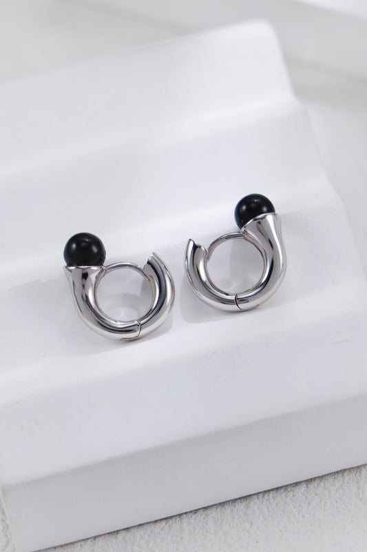 Natural Black Agate Earrings - 18K Gold Plated Sterling Silver | Vinajewelry