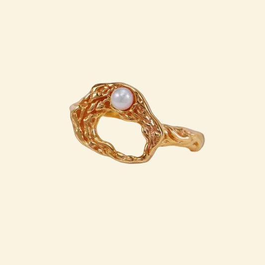 Natural Pearl Open Ring - 18K Gold Plated Sterling Silver Adjustable | Vinajewelry