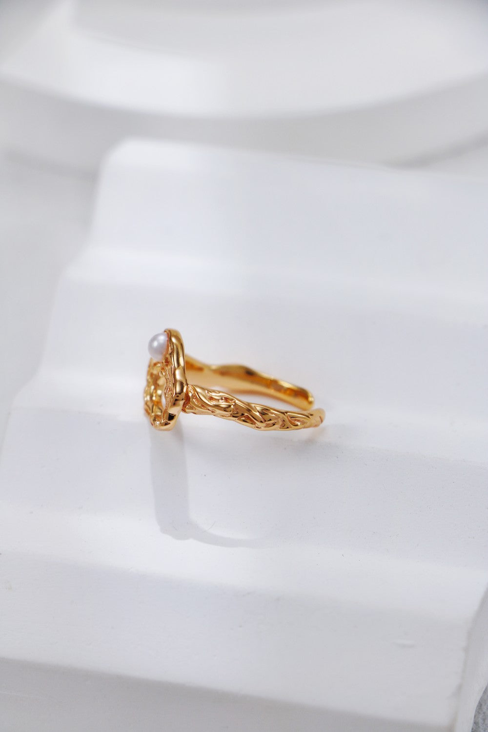 Natural Pearl Open Ring - 18K Gold Plated Sterling Silver Adjustable | Vinajewelry