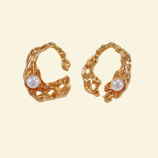 Liquid-Shaped Natural Pearl Earrings - 18K Gold Plated Sterling Silver | Vinajewelry