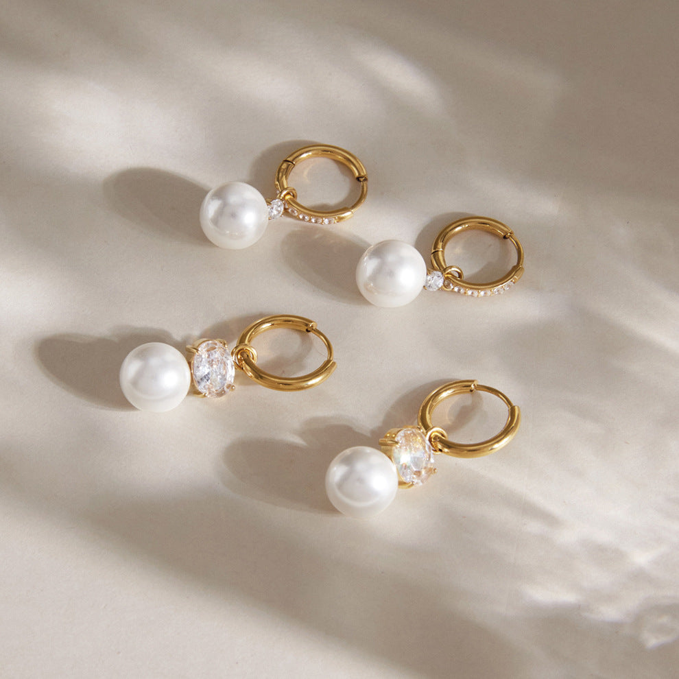 Gemma Diamond Pearl Drop Hoop Earrings