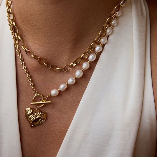 Juliet Heart Pendant Pearl Necklace