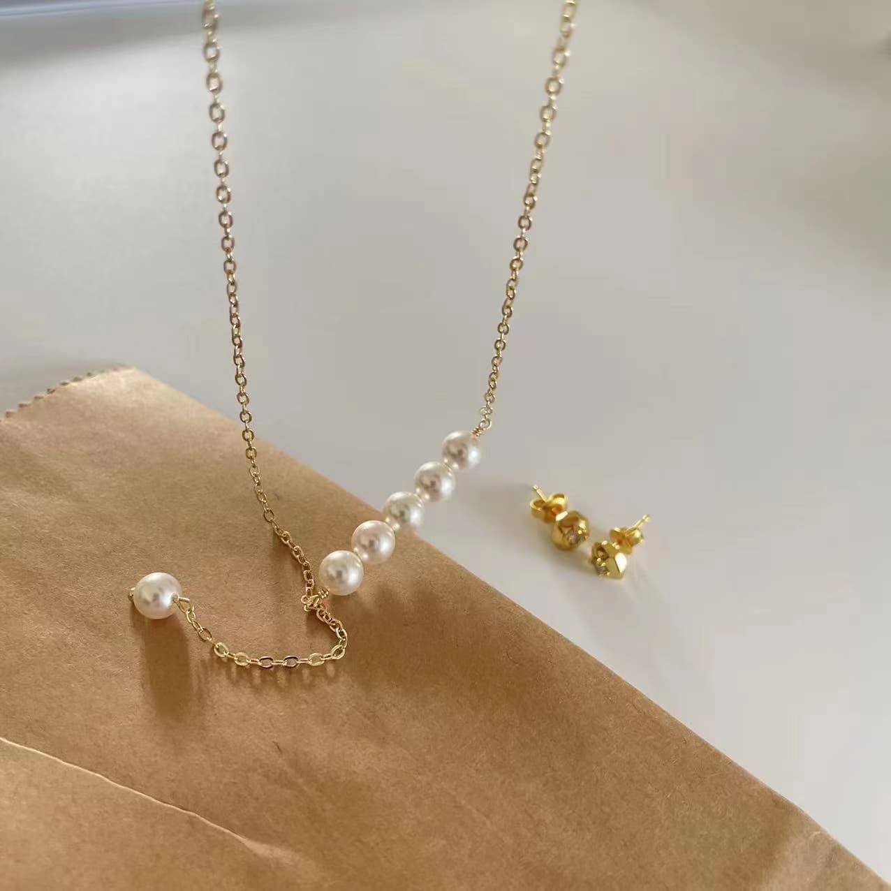 14K Gold Stick Pearl Necklace - Waterproof Adjustable | Vinajewelry