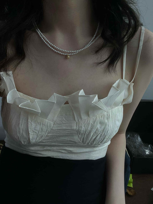 Minimalist 14K Gold Beaded Pearl Necklace