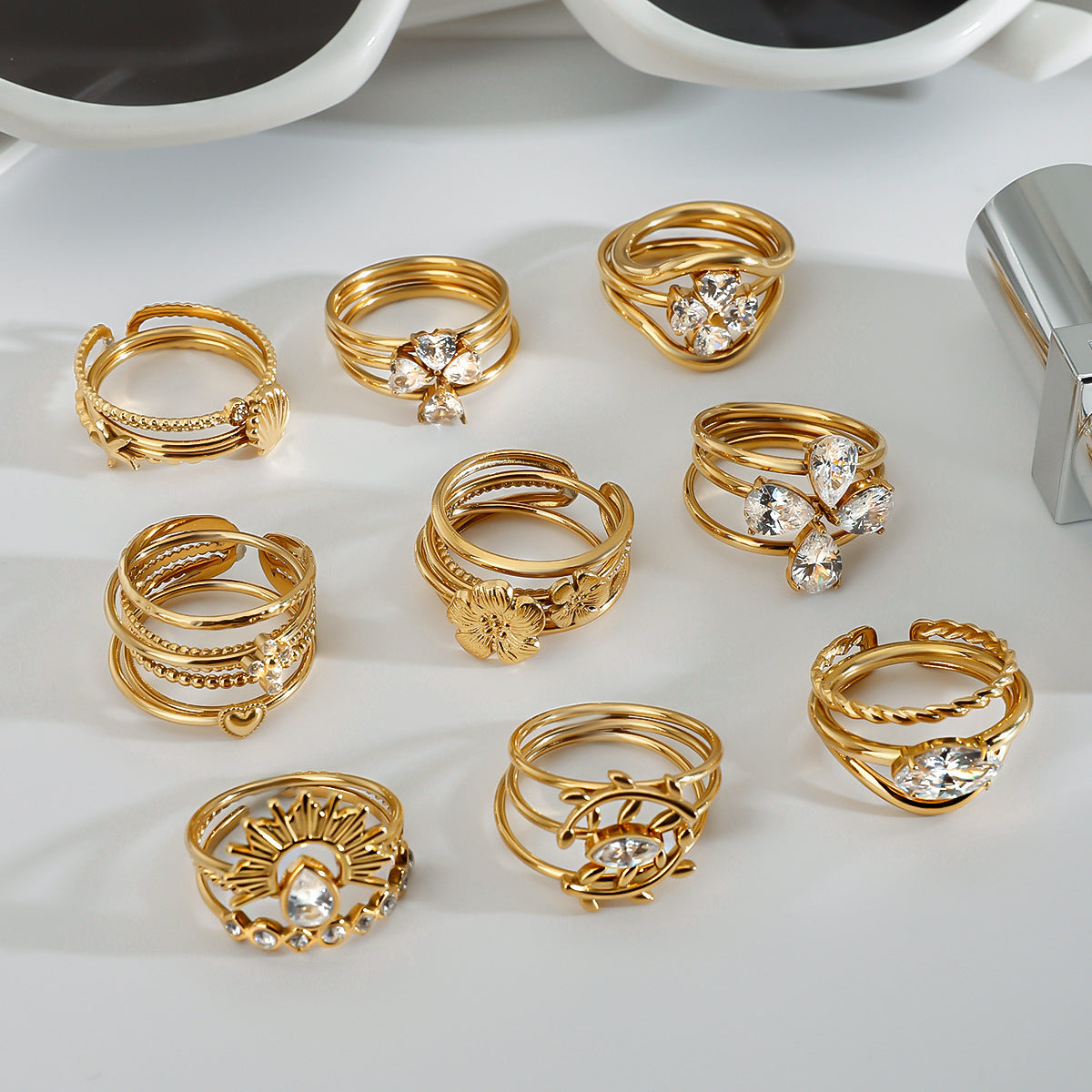 Luxury Diamond Stackable Open Ring - 18K Gold Plated | Vinajewelry