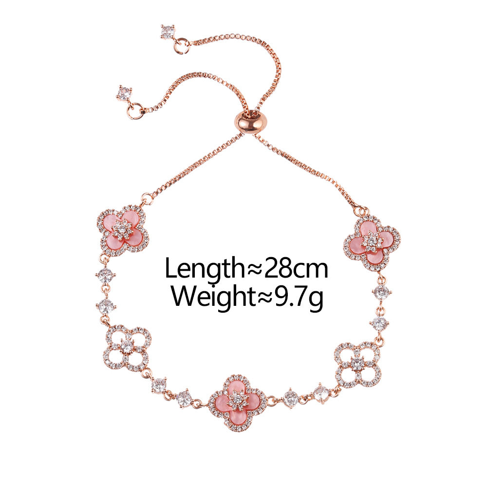 Luxury diamond openwork four-leaf clover adjustable bracelet in 18k gold