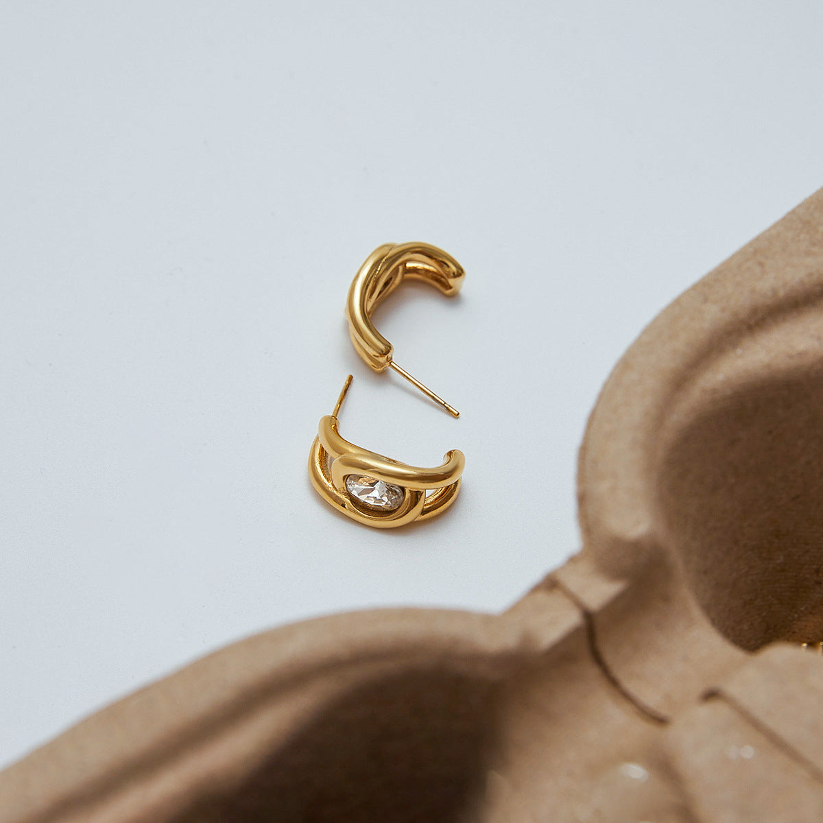 Minimalist Diamond Hoop Earrings - 18K Gold Plated Stainless Steel