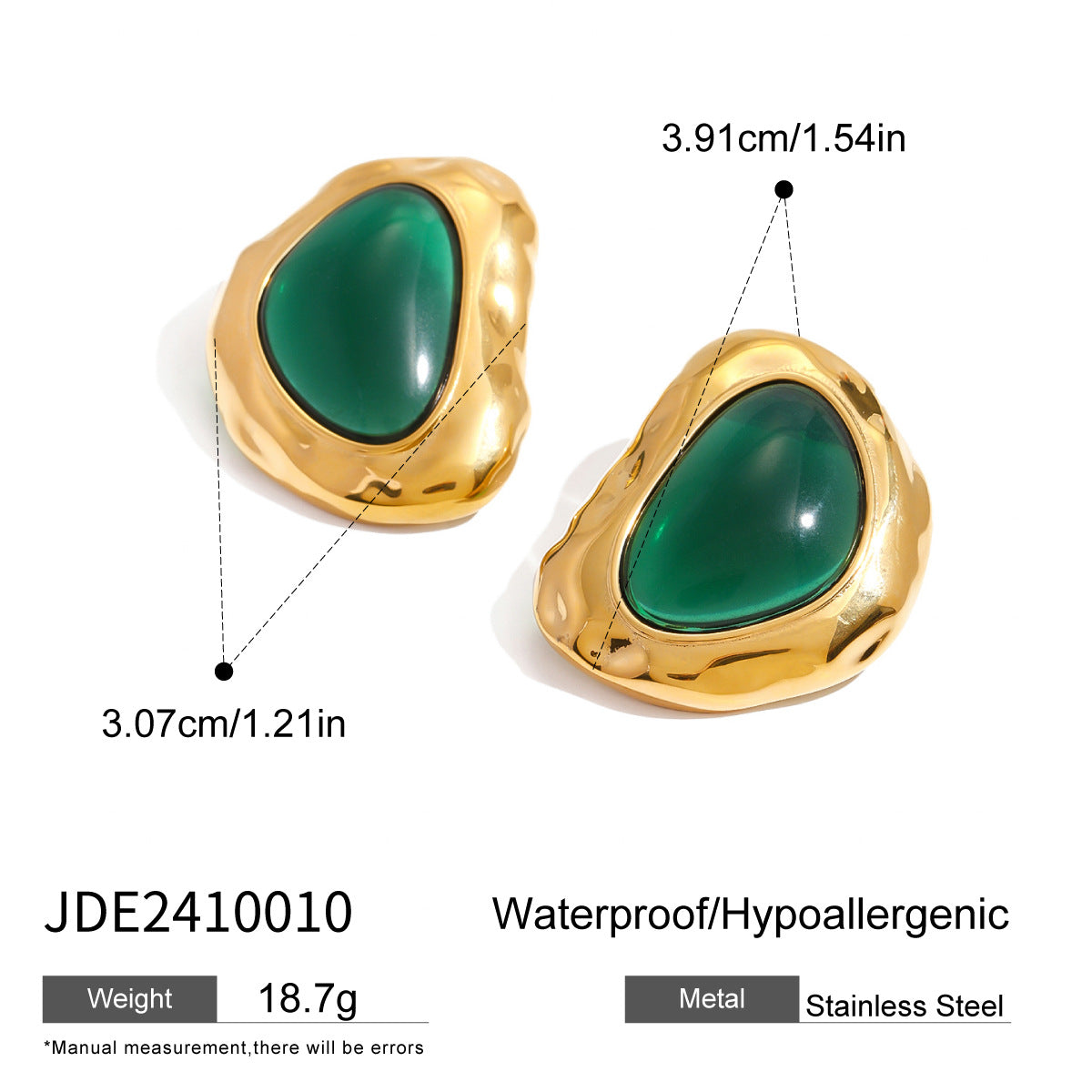 Vintage Irregular Resin Stud Earrings 18K Gold Plated - Luxury Waterproof Jewelry