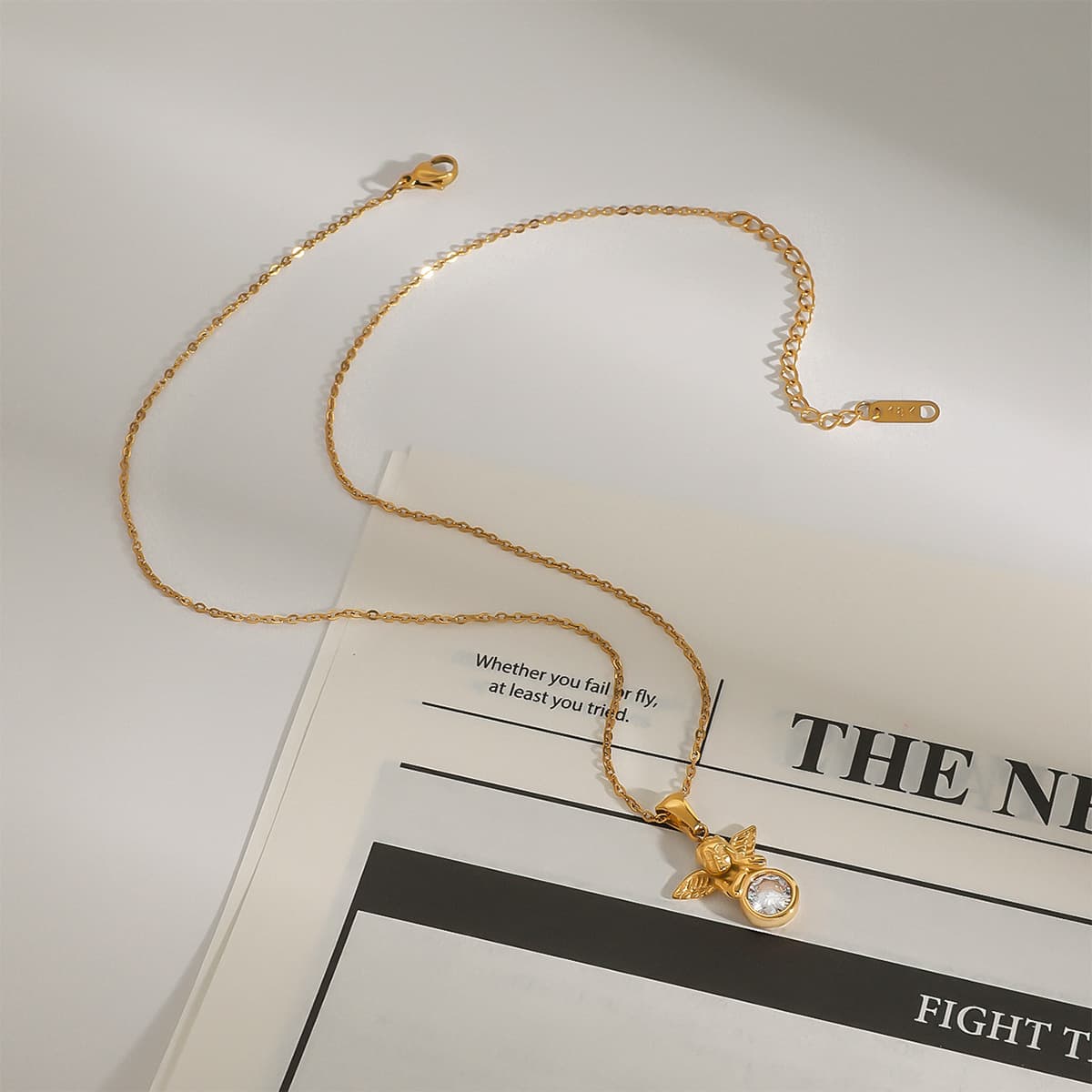 Elegant Diamond Angel Pendant Necklace in 18k Gold