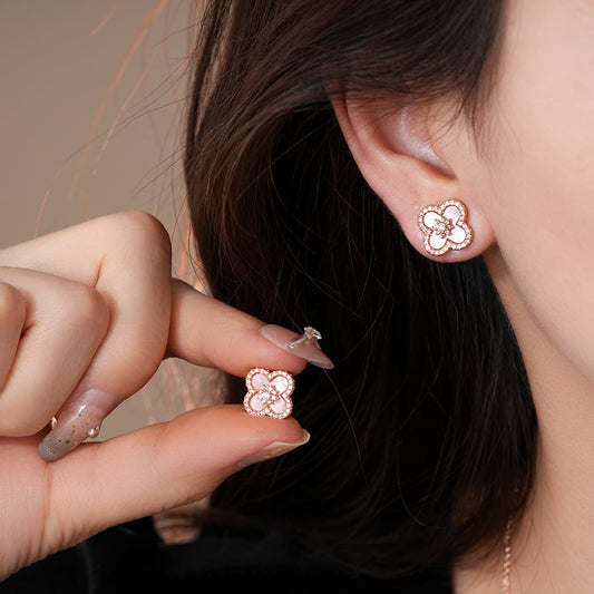 Luxury diamond four-leaf clover stud earrings with 18k gold