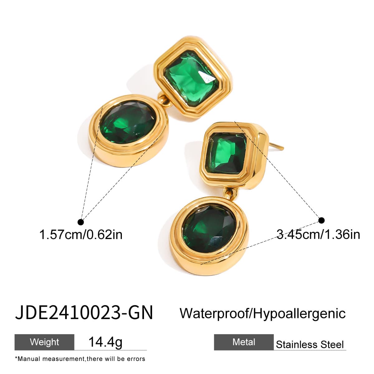 Vintage Geometric Gem Diamond Earrings 18K Gold - Waterproof | Vinajewelry