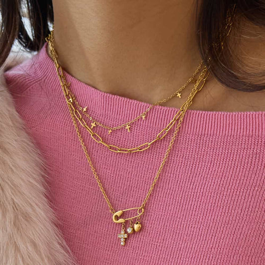 Luxury Diamond Cross Heart Layered Necklace - 18K Gold Plated | Vinajewelry