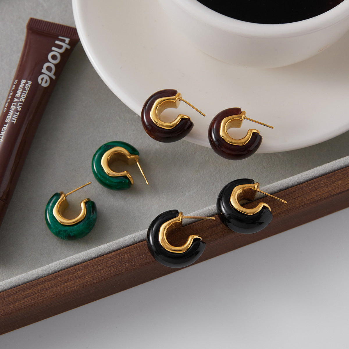 18K Gold Plated Resin Hoop Earrings - Waterproof Minimalist Jewelry