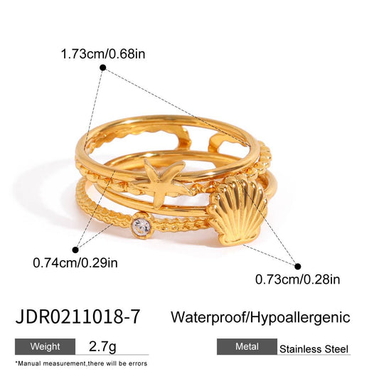 Starfish Shell Open Ring - 18K Gold Plated Multi-Layer Adjustable | Vinajewelry