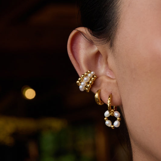 Pearl Beaded Pendant Gold Earrings - High Quality 18K Gold Plated