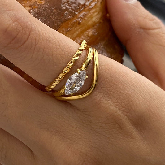Luxury diamond 2-in-1 stackable open ring 18K gold