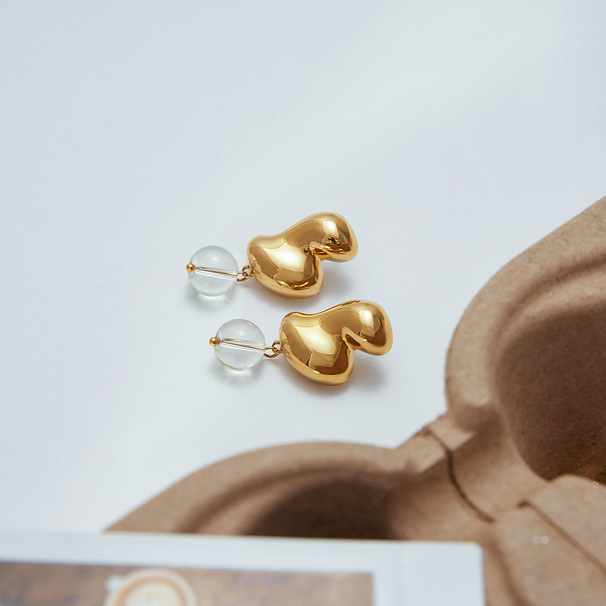 Luxury Teardrop Diamond Pendant Hoop Earrings - 18K Gold Plated Stainless Steel