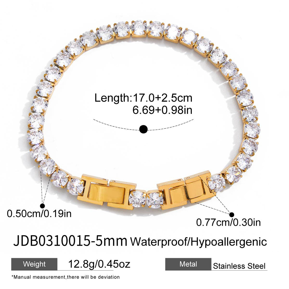 Luxurious Minimalist 18K 5mm Diamond Tennis Chain Bracelet