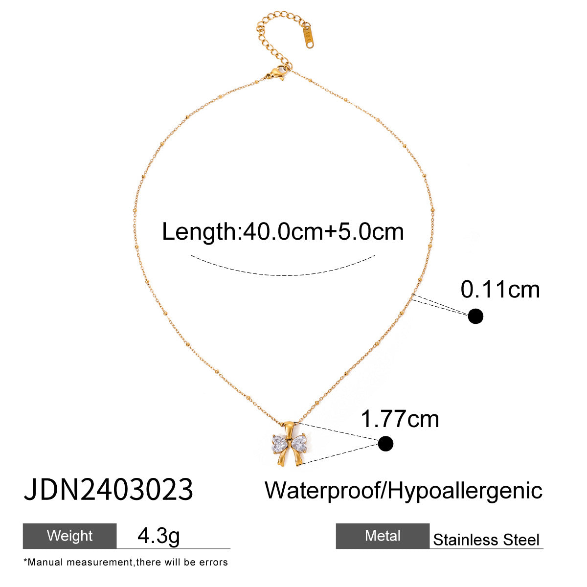 Sweet 18K Gold Bowknot Diamond Pendant Necklace