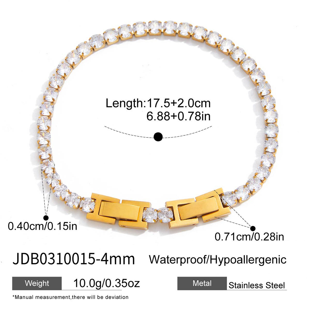 Luxurious Minimalist 18K 4mm Diamond Tennis Chain Bracelet