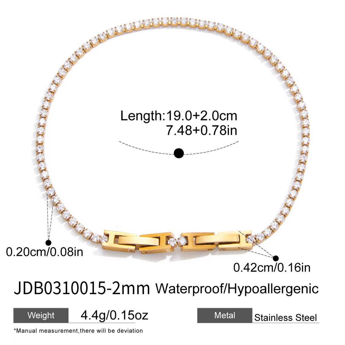 Luxurious Minimalist 18K 2mm Diamond Tennis Chain Bracelet