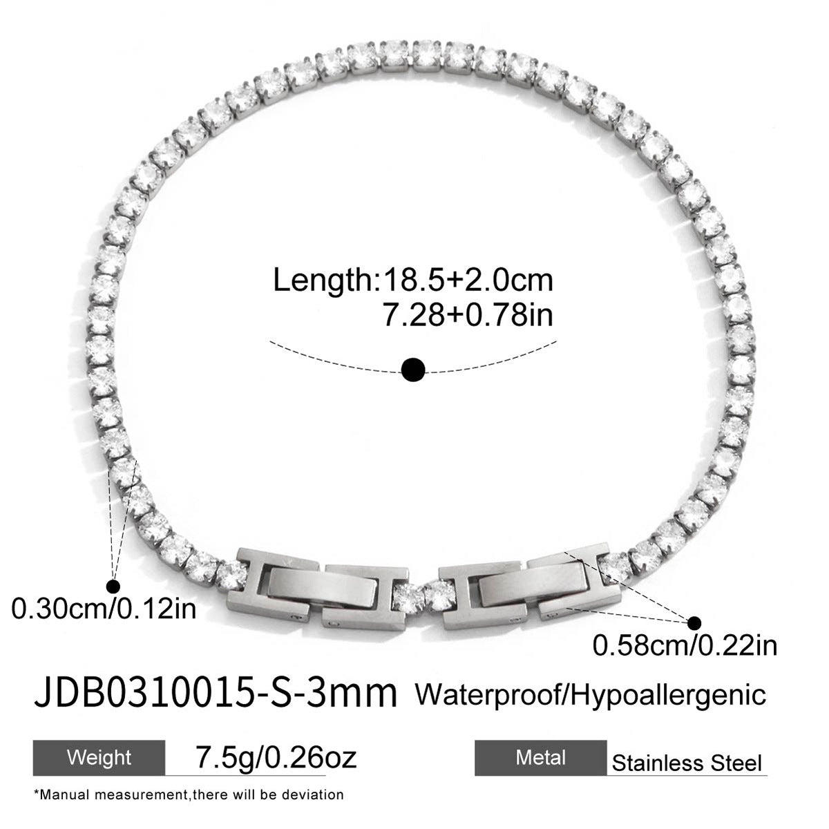 Luxurious Minimalist 3mm Diamond Tennis Chain Bracelet
