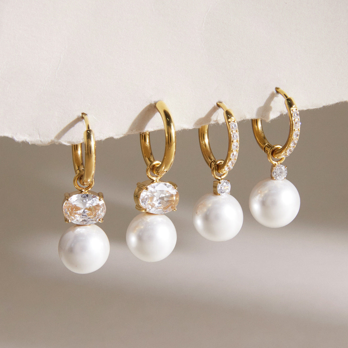 Gemma Diamond Pearl Drop Hoop Earrings