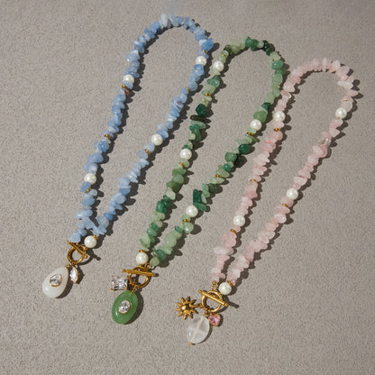 Rose Quartz Jade Beaded Pendant Necklace