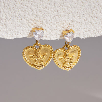 Angel Heart Diamond Drop Earrings