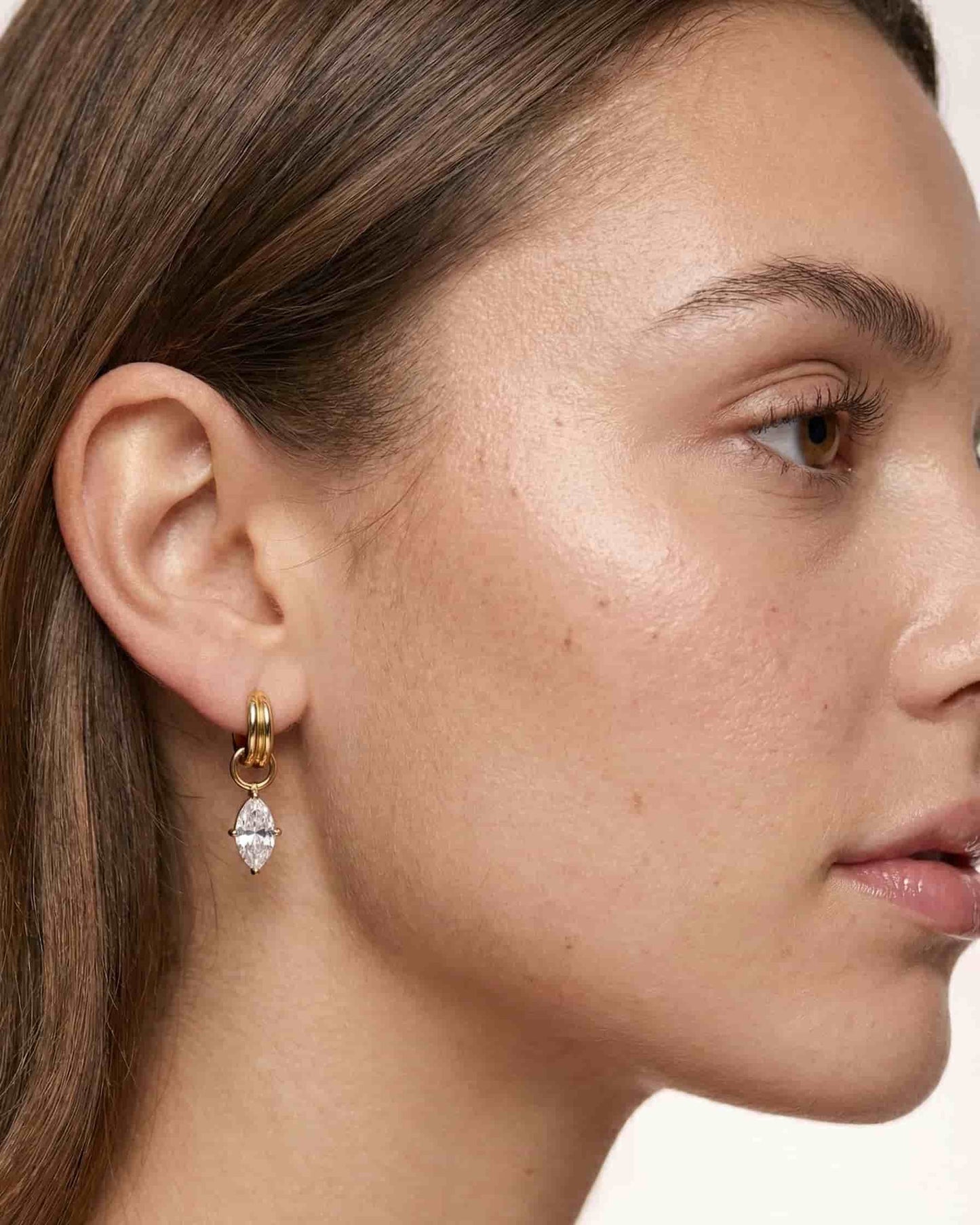 Luxury teardrop design diamond pendant hoop earrings 18k gold