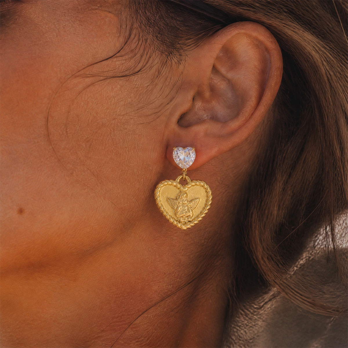 Angel Heart Diamond Drop Earrings