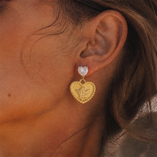 Angel Heart Diamond Drop Earrings