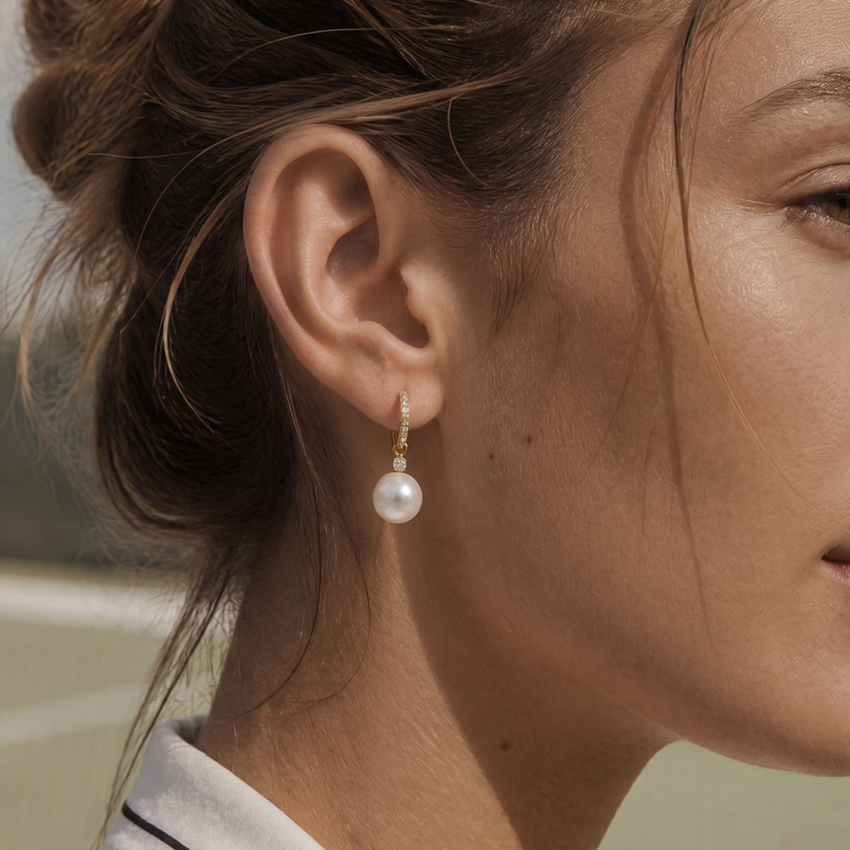 Grace Diamond Pearl Drop Hoop Earrings