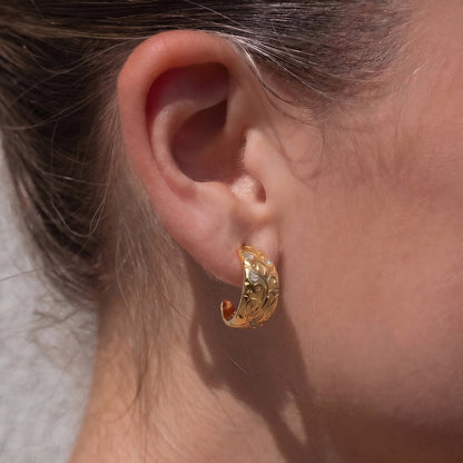 Vintage Carved Hoop Earrings