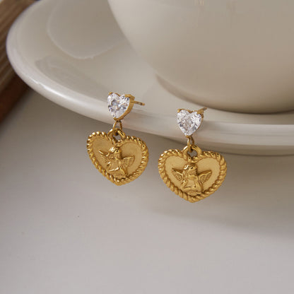 Angel Heart Diamond Drop Earrings