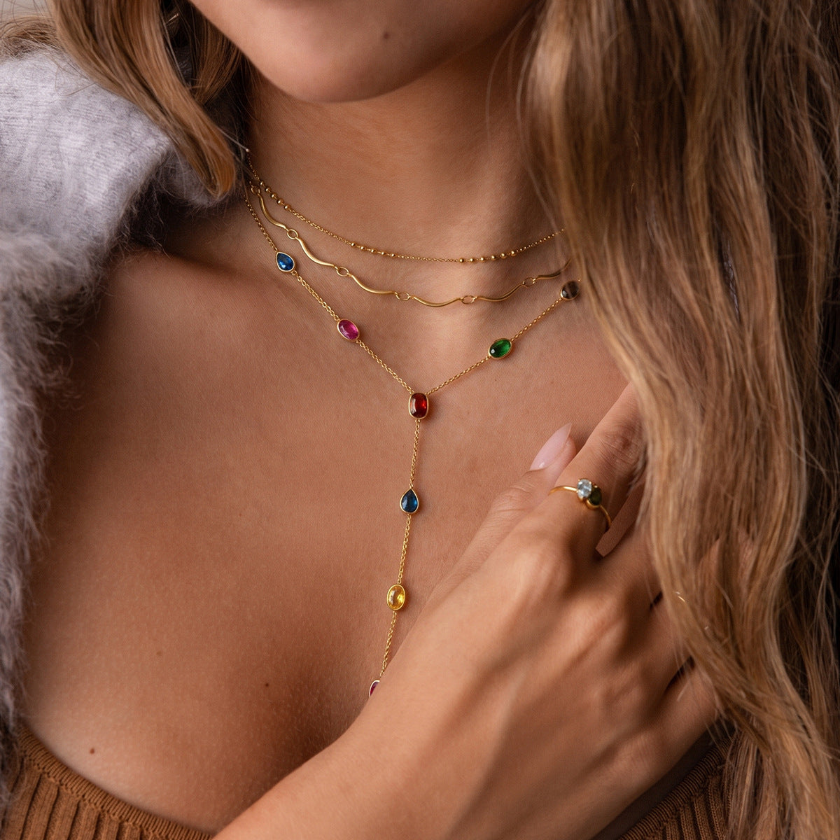 Havana Gemstone Collarbone Necklace