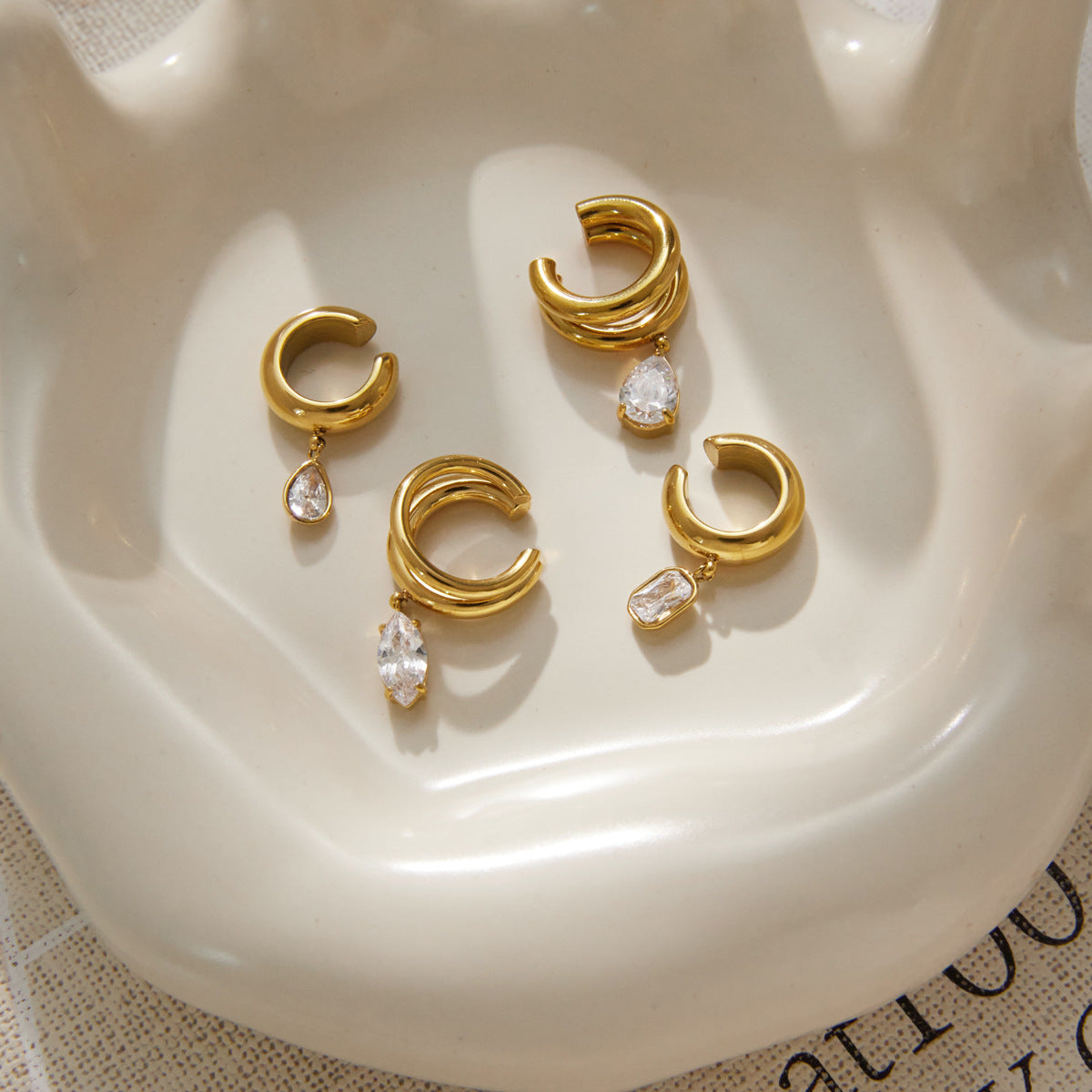 Mirabella Minimalist Diamond Hoop Ear Cuffs
