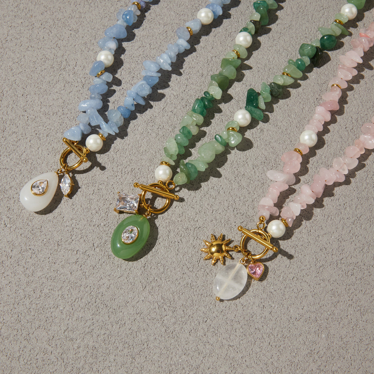 Rose Quartz Jade Beaded Pendant Necklace