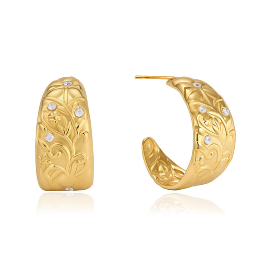 Vintage Carved Hoop Earrings | 18K Gold PVD | Vinajewelry