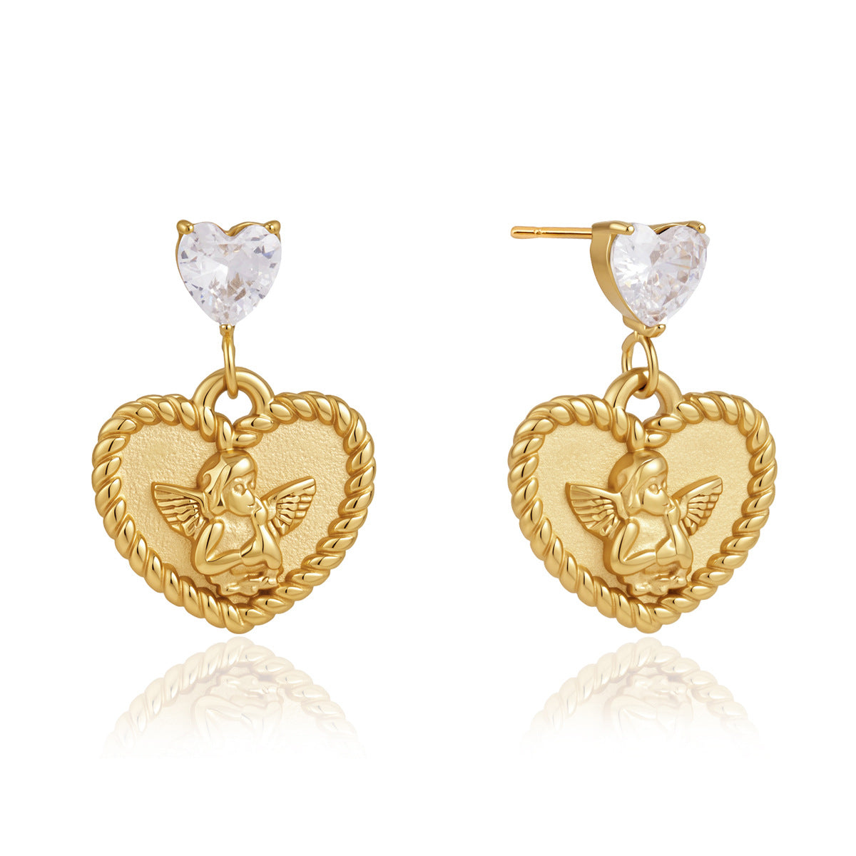 Angel Heart Diamond Drop Earrings | 18K Gold PVD | Vinajewelry