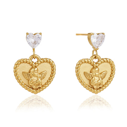 Angel Heart Diamond Drop Earrings | 18K Gold PVD | Vinajewelry