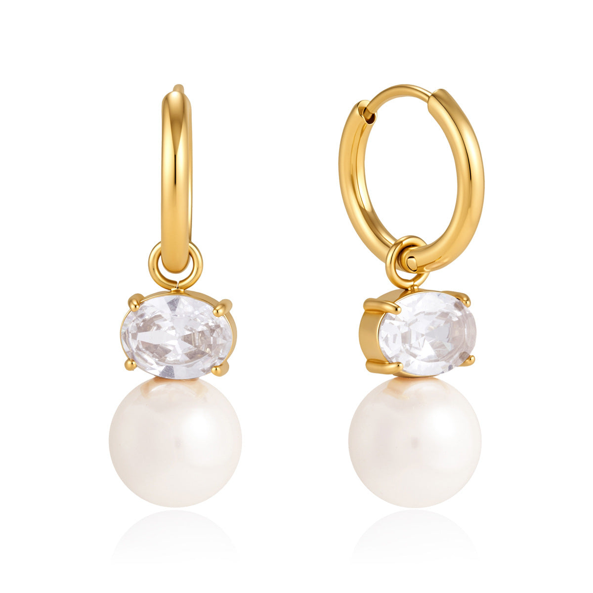 Gemma Pearl & Diamond Hoop Earrings | 18K Gold PVD | Vinajewelry