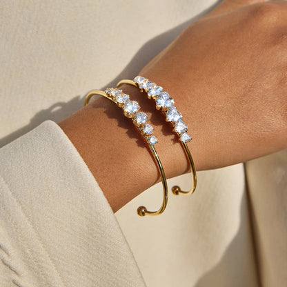 Minimalist Luxury 18K Gold Diamond Open Adjustable Bracelet